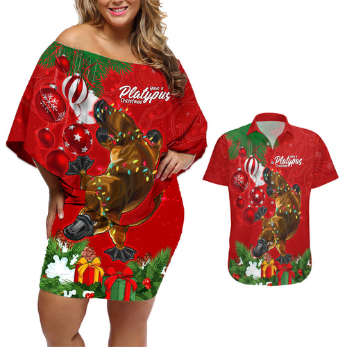 platypus-lover-couples-matching-off-shoulder-short-dress-and-hawaiian-shirt-australia-merry-christmas-aboriginal