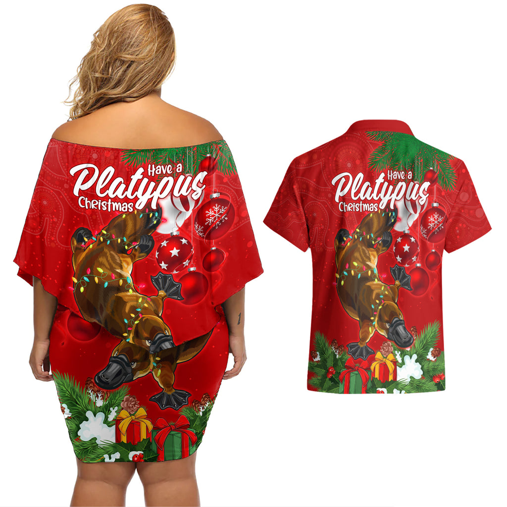 platypus-lover-couples-matching-off-shoulder-short-dress-and-hawaiian-shirt-australia-merry-christmas-aboriginal