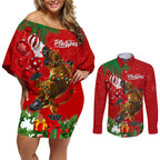 platypus-lover-couples-matching-off-shoulder-short-dress-and-long-sleeve-button-shirt-australia-merry-christmas-aboriginal
