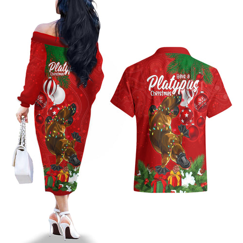 platypus-lover-couples-matching-off-the-shoulder-long-sleeve-dress-and-hawaiian-shirt-australia-merry-christmas-aboriginal