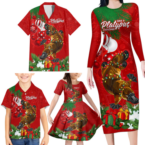 platypus-lover-family-matching-long-sleeve-bodycon-dress-and-hawaiian-shirt-australia-merry-christmas-aboriginal