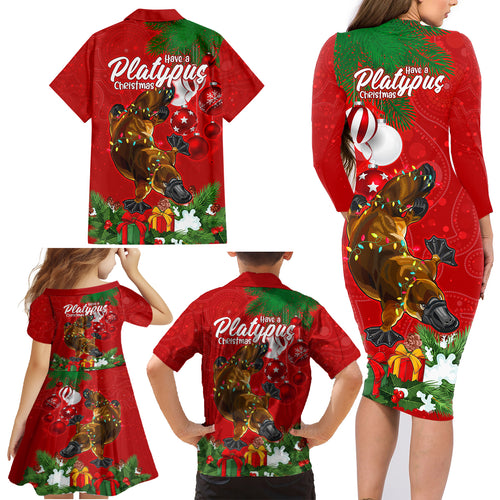 platypus-lover-family-matching-long-sleeve-bodycon-dress-and-hawaiian-shirt-australia-merry-christmas-aboriginal