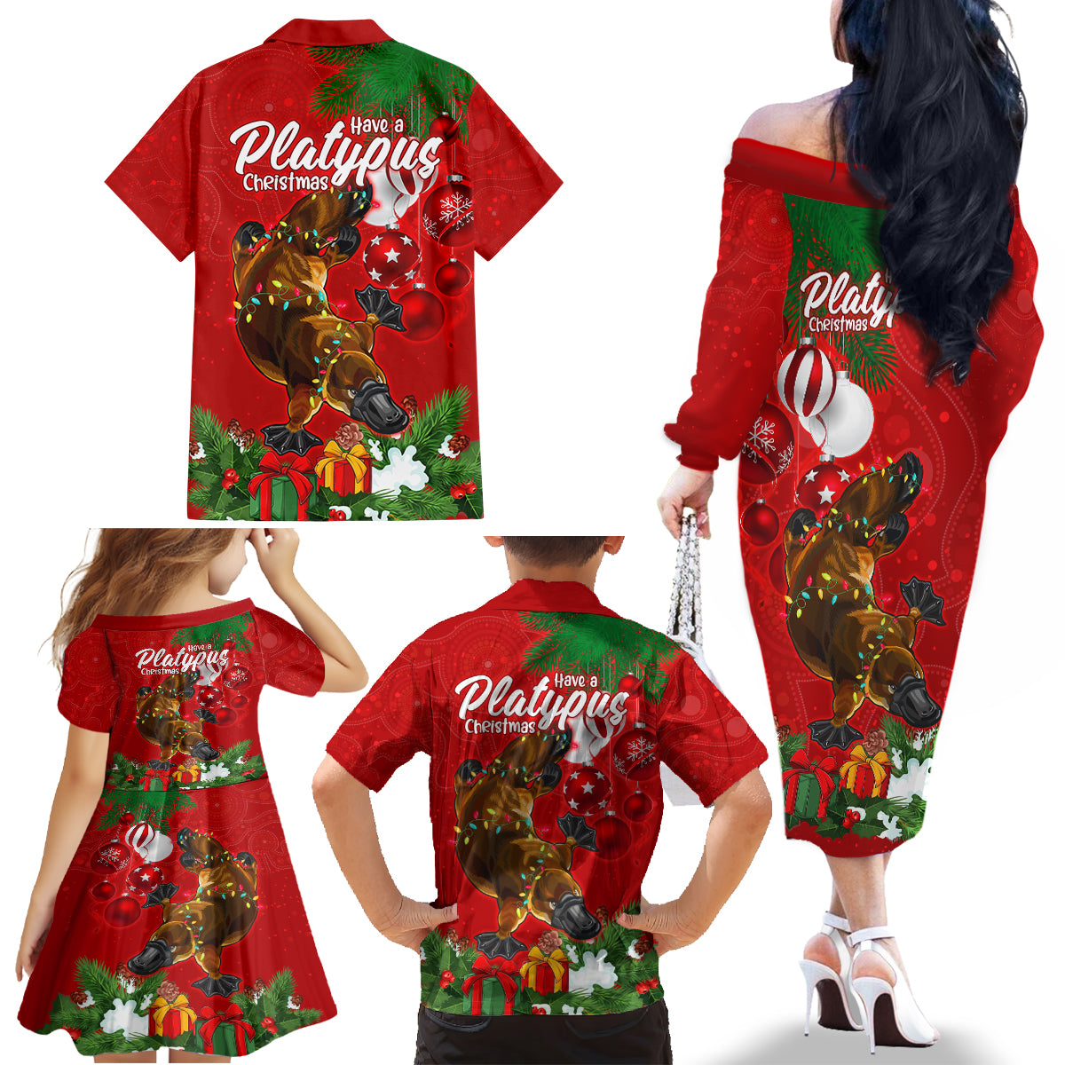 platypus-lover-family-matching-off-shoulder-long-sleeve-dress-and-hawaiian-shirt-australia-merry-christmas-aboriginal