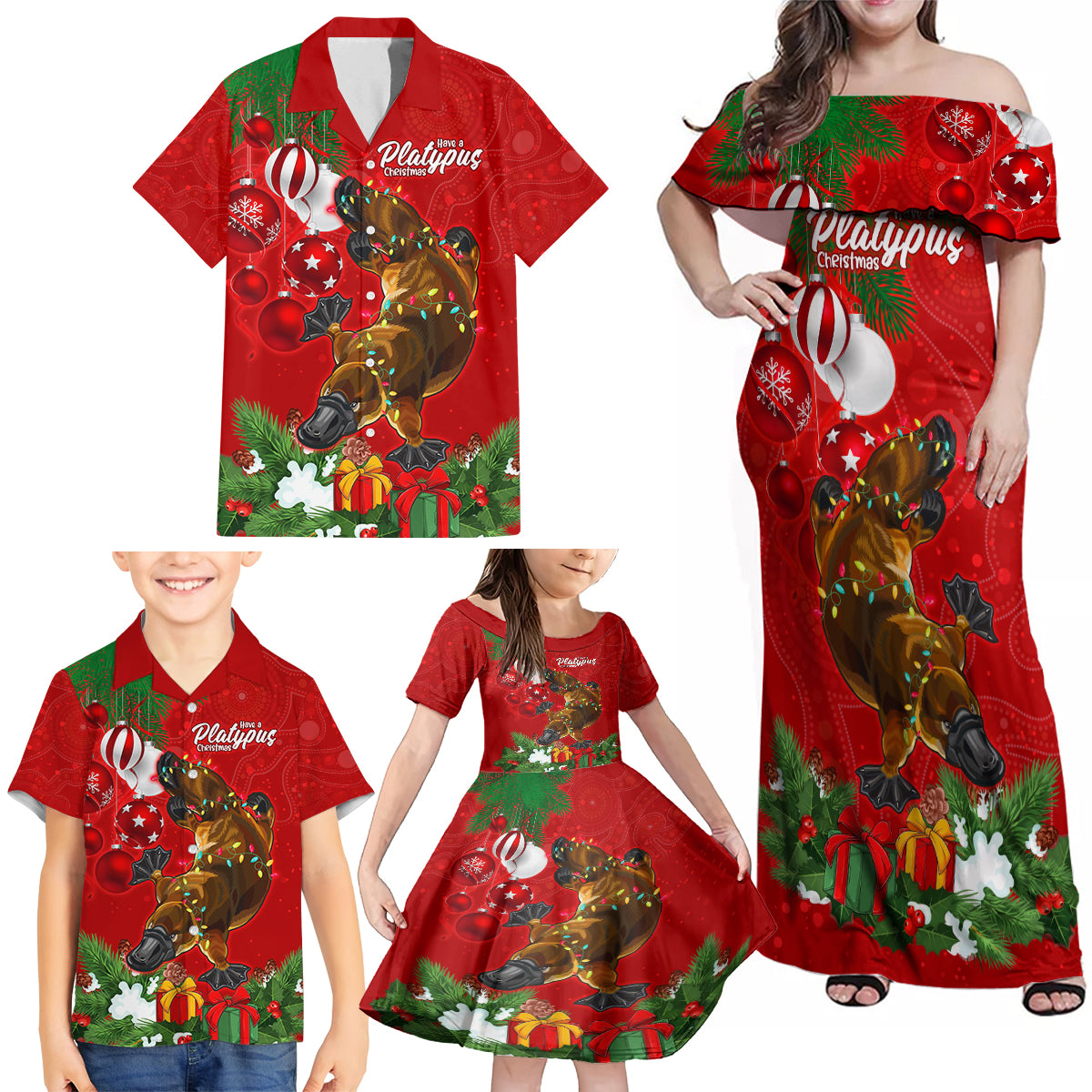 platypus-lover-family-matching-off-shoulder-maxi-dress-and-hawaiian-shirt-australia-merry-christmas-aboriginal