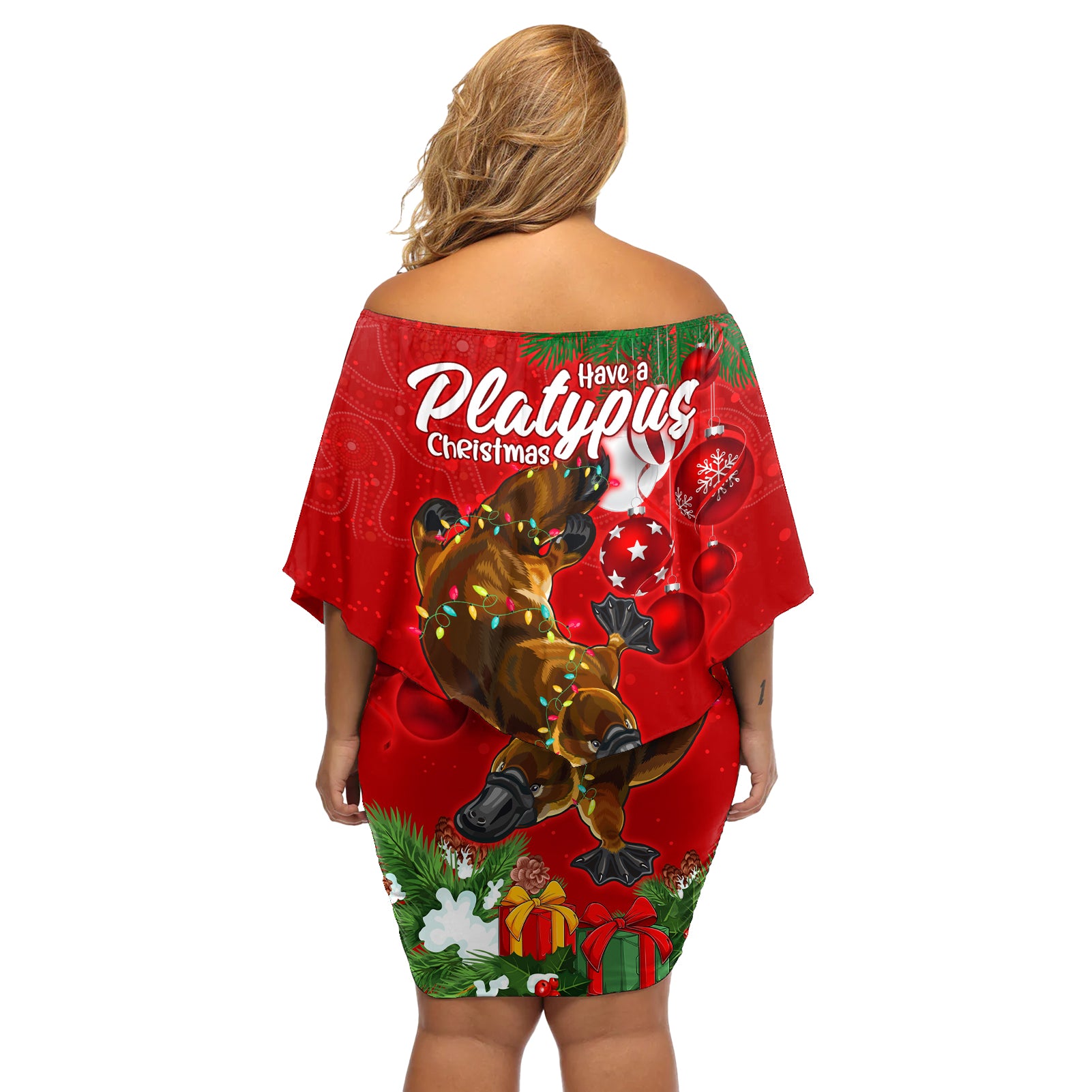 platypus-lover-off-shoulder-short-dress-australia-merry-christmas-aboriginal