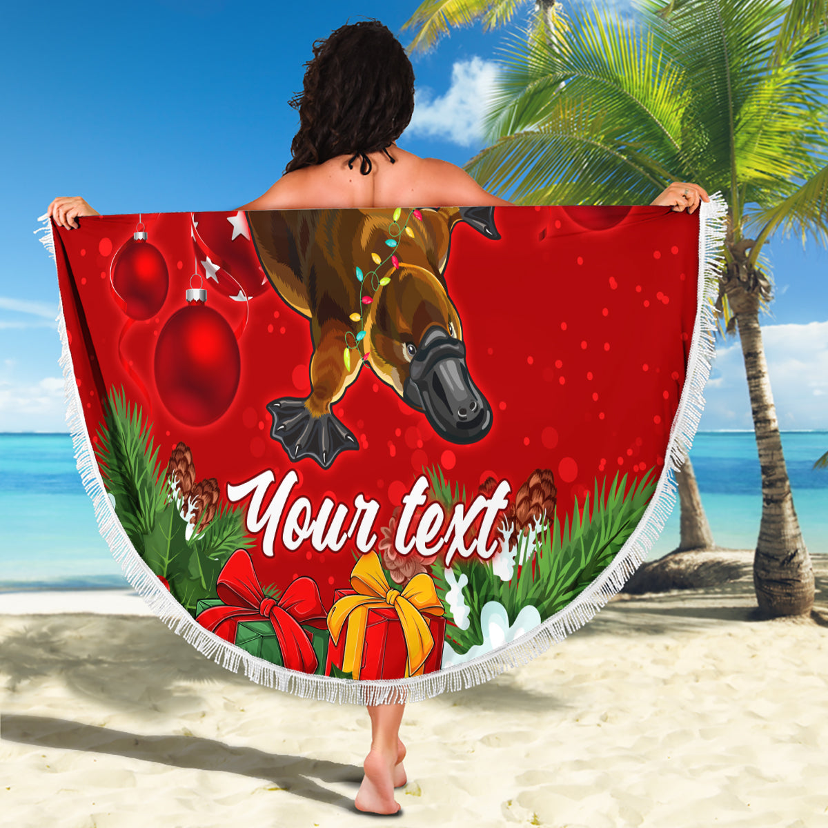 personalised-platypus-lover-beach-blanket-australia-merry-christmas-aboriginal