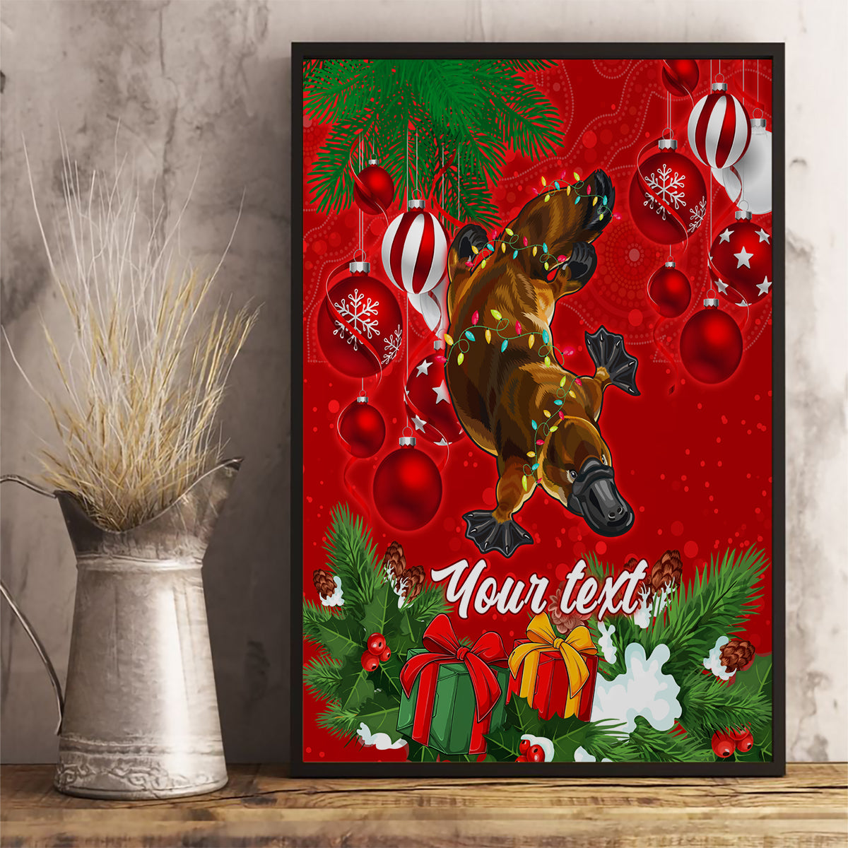 personalised-platypus-lover-canvas-wall-art-australia-merry-christmas-aboriginal