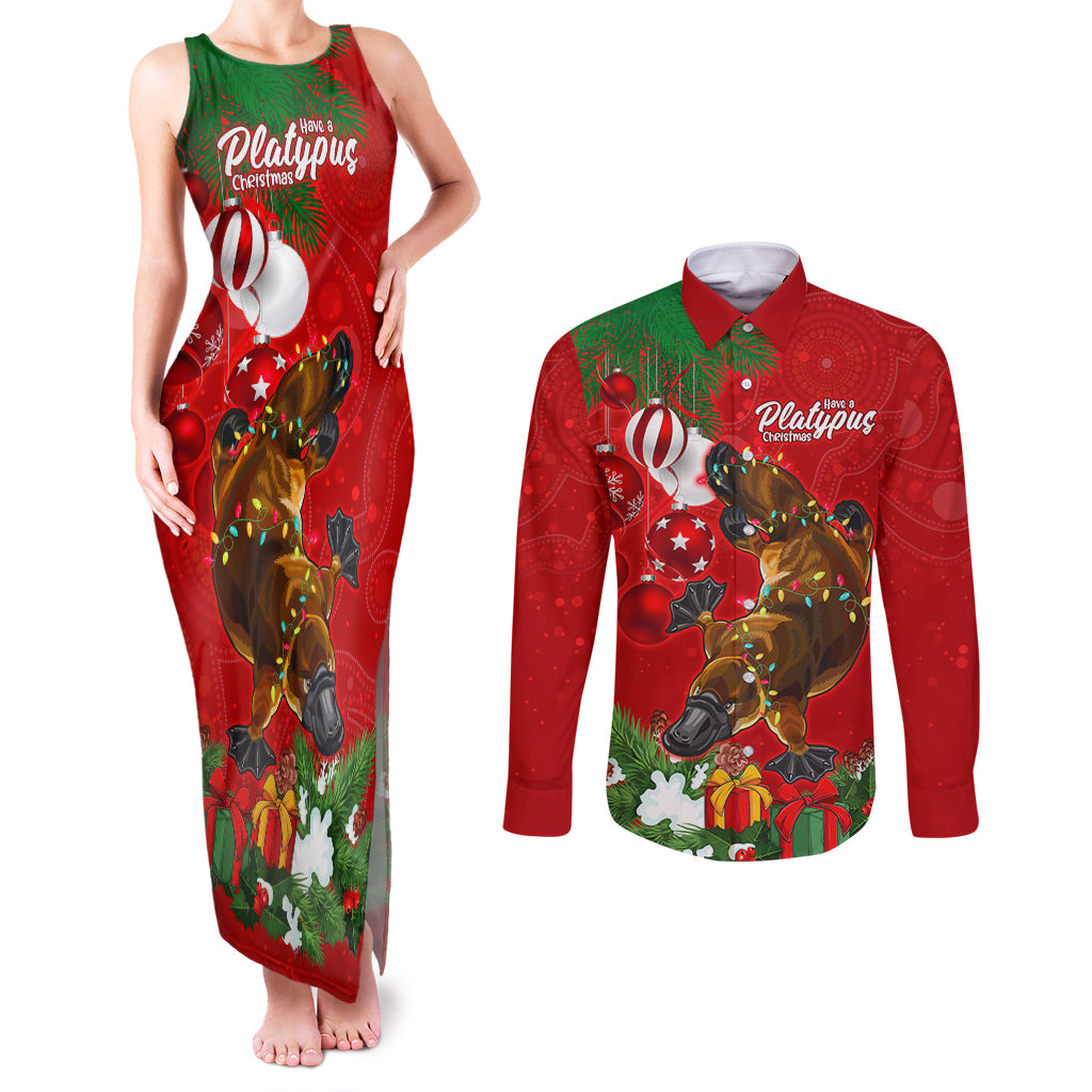 personalised-platypus-lover-couples-matching-tank-maxi-dress-and-long-sleeve-button-shirt-australia-merry-christmas-aboriginal