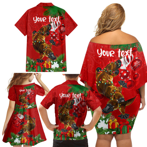 personalised-platypus-lover-family-matching-off-shoulder-short-dress-and-hawaiian-shirt-australia-merry-christmas-aboriginal