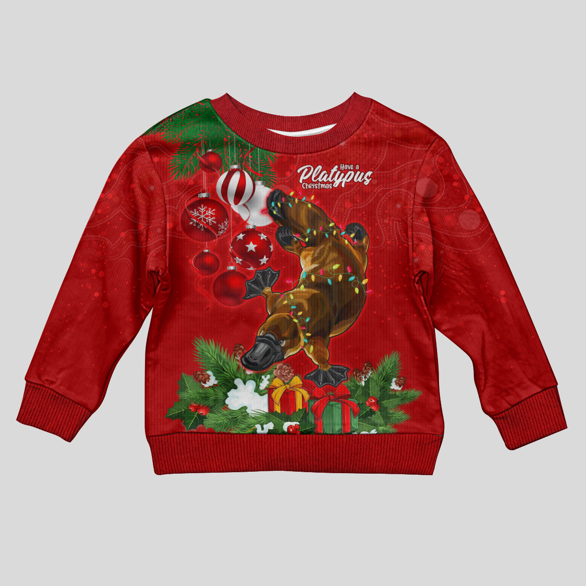 personalised-platypus-lover-kid-ugly-christmas-sweater-australia-merry-christmas-aboriginal