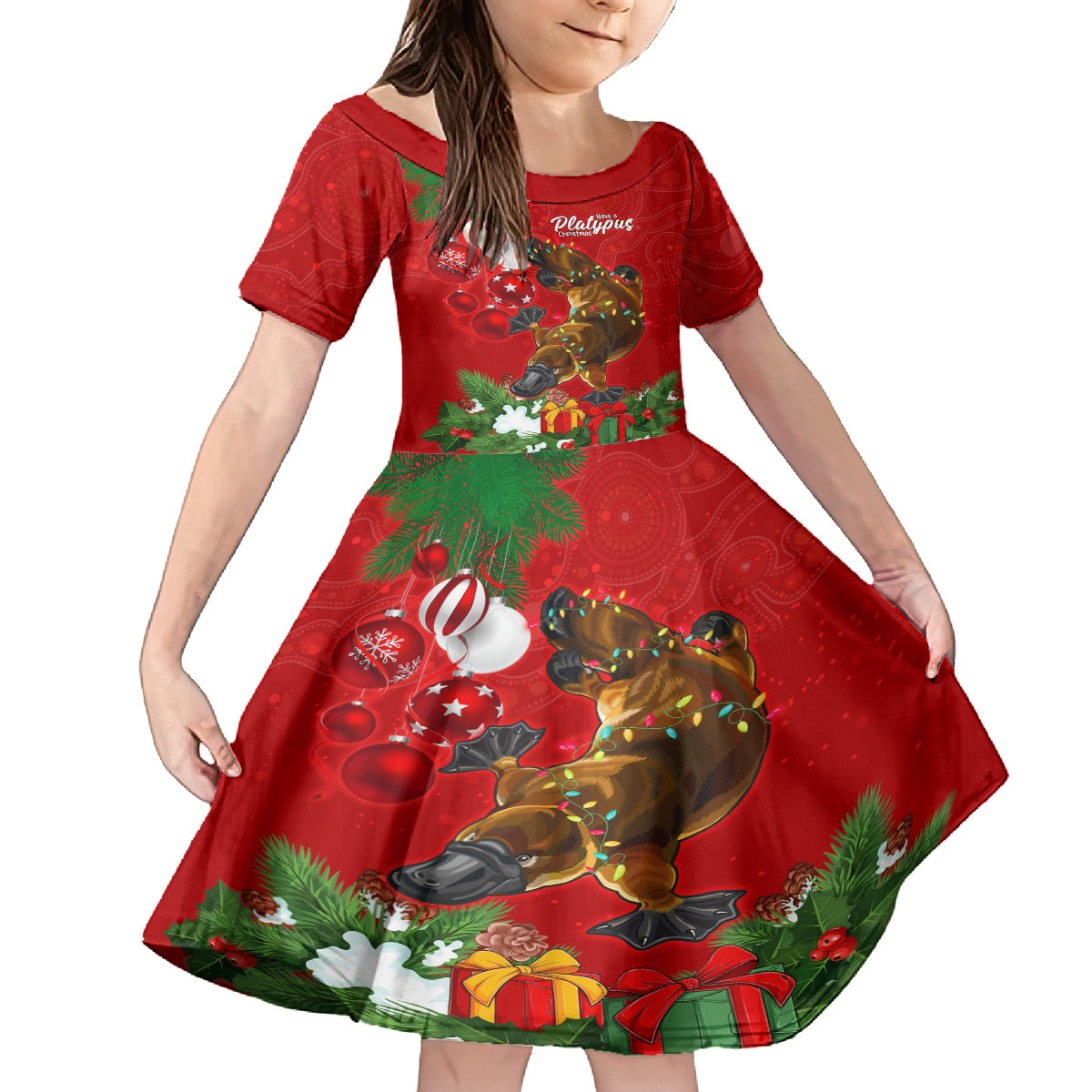 personalised-platypus-lover-kid-short-sleeve-dress-australia-merry-christmas-aboriginal
