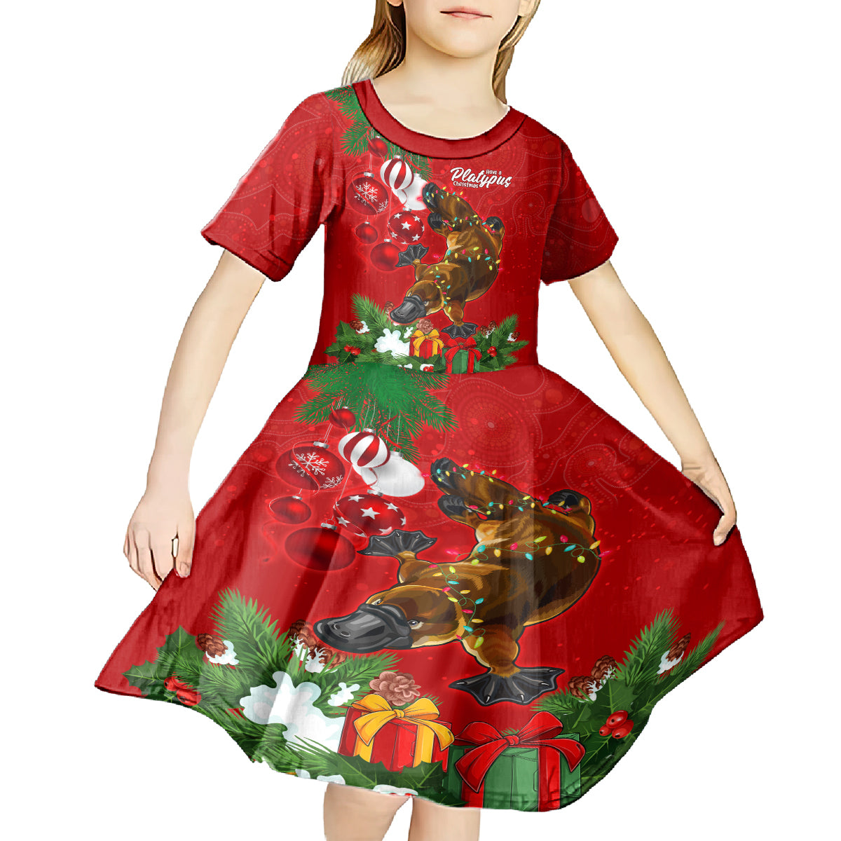 personalised-platypus-lover-kid-short-sleeve-dress-australia-merry-christmas-aboriginal