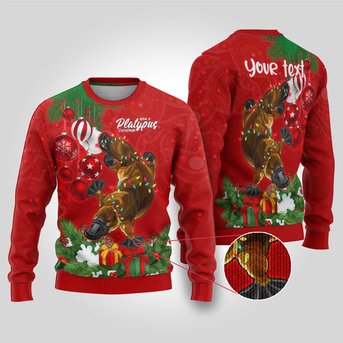 personalised-platypus-lover-ugly-christmas-sweater-australia-merry-christmas-aboriginal
