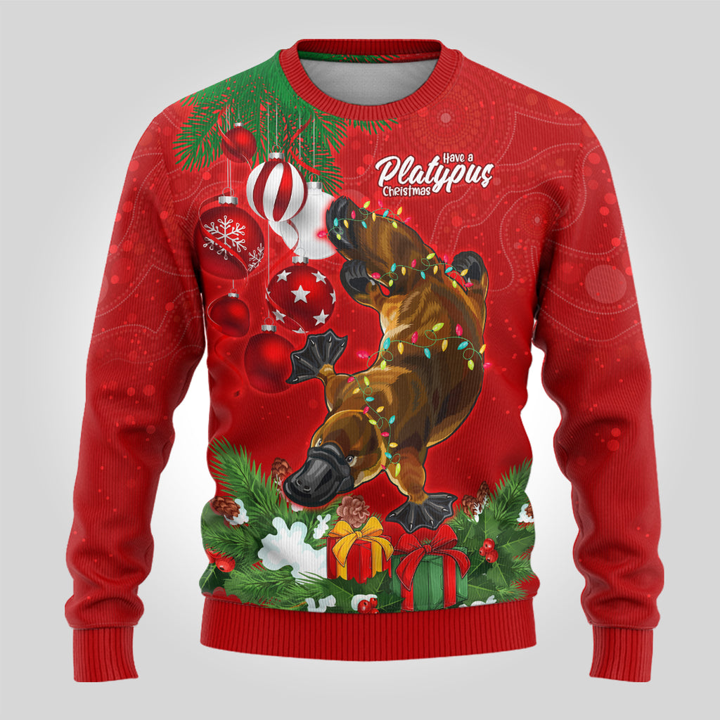 personalised-platypus-lover-ugly-christmas-sweater-australia-merry-christmas-aboriginal