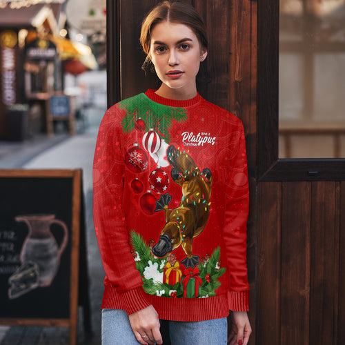 personalised-platypus-lover-ugly-christmas-sweater-australia-merry-christmas-aboriginal