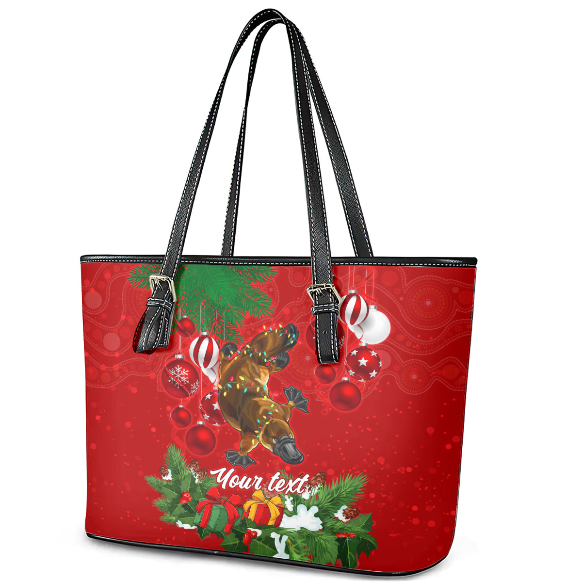 personalised-platypus-lover-leather-tote-bag-australia-merry-christmas-aboriginal