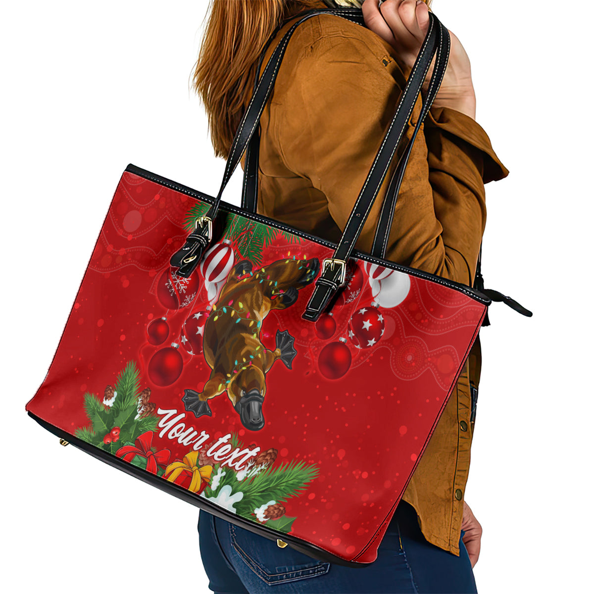 personalised-platypus-lover-leather-tote-bag-australia-merry-christmas-aboriginal