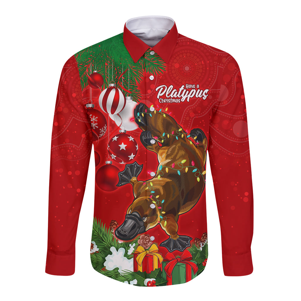 personalised-platypus-lover-long-sleeve-button-shirt-australia-merry-christmas-aboriginal