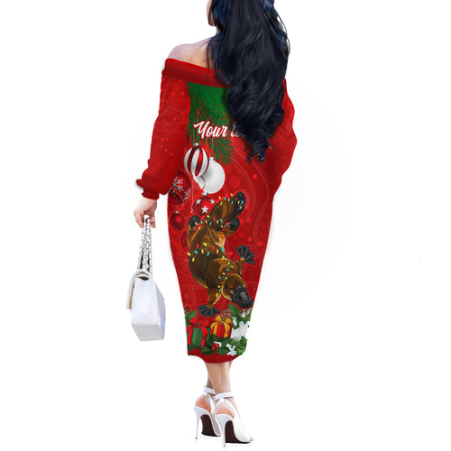 personalised-platypus-lover-off-the-shoulder-long-sleeve-dress-australia-merry-christmas-aboriginal