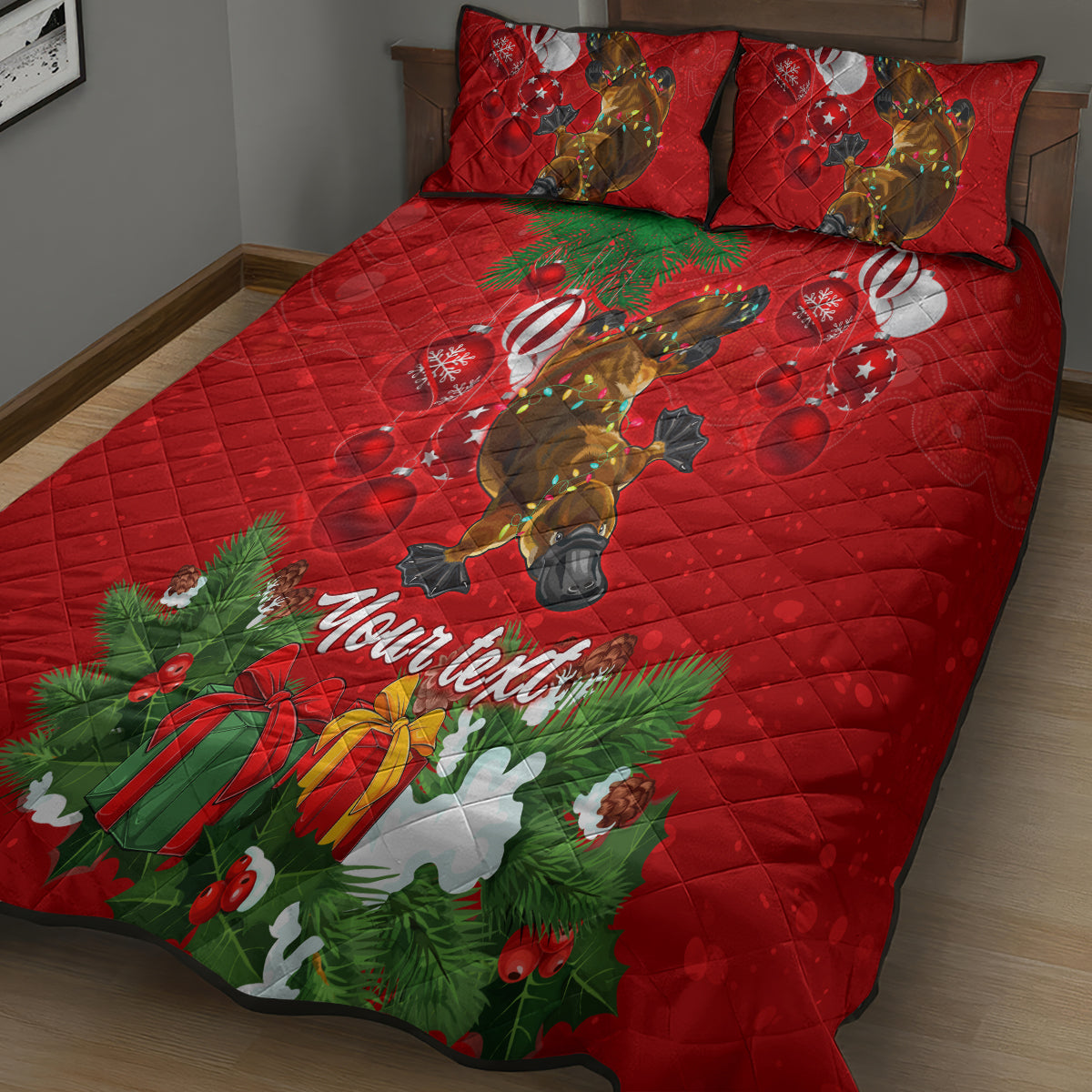 personalised-platypus-lover-quilt-bed-set-australia-merry-christmas-aboriginal