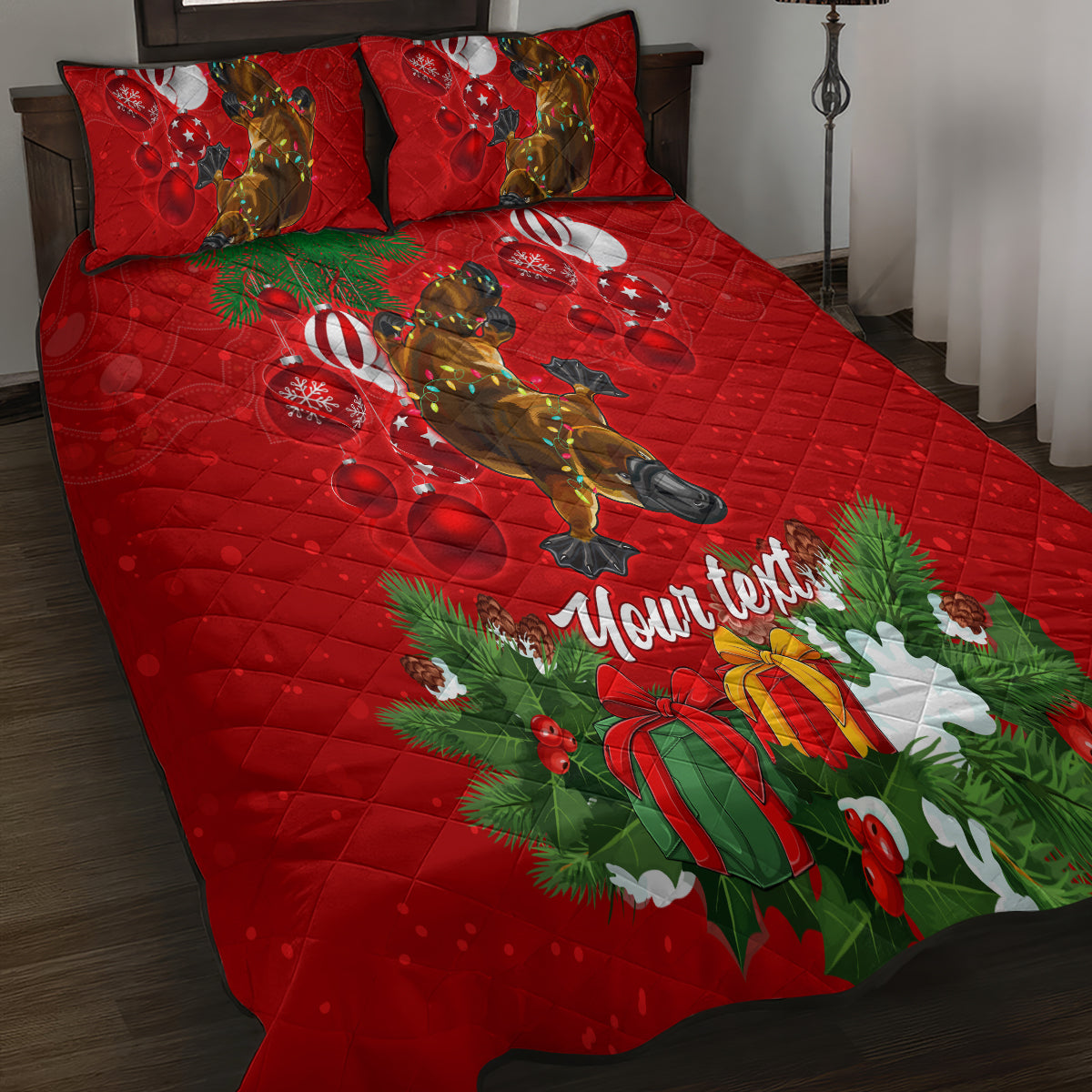 personalised-platypus-lover-quilt-bed-set-australia-merry-christmas-aboriginal