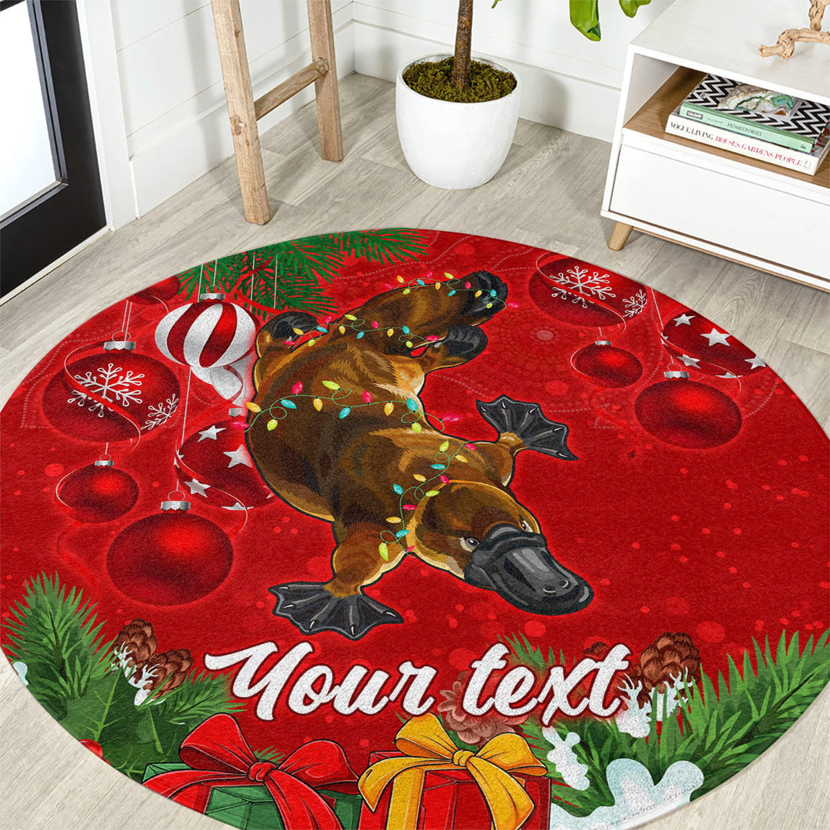 personalised-platypus-lover-round-carpet-australia-merry-christmas-aboriginal