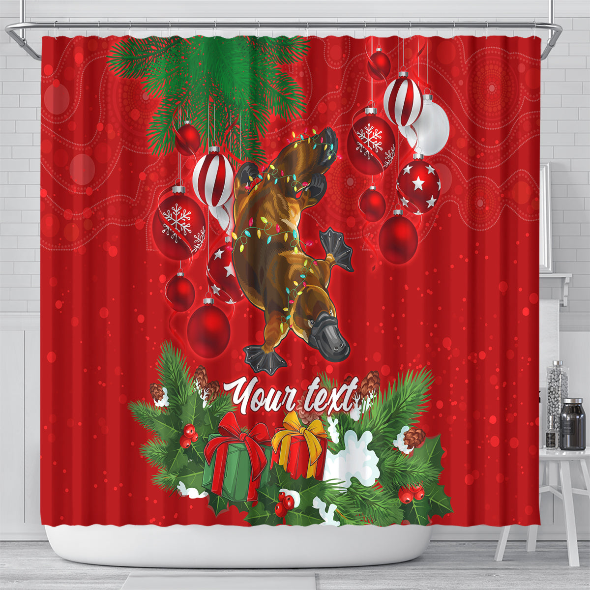 personalised-platypus-lover-shower-curtain-australia-merry-christmas-aboriginal
