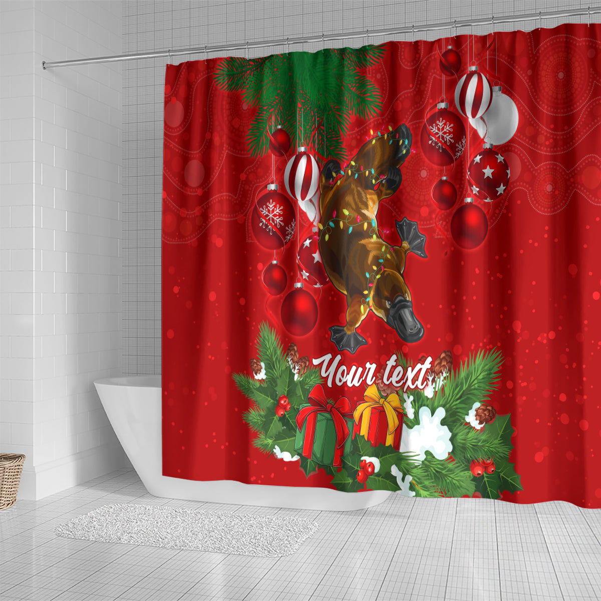 personalised-platypus-lover-shower-curtain-australia-merry-christmas-aboriginal