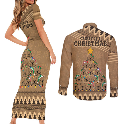 wombat-christmas-tree-couples-matching-short-sleeve-bodycon-dress-and-long-sleeve-button-shirt-australia-merry-xmas-simple-style