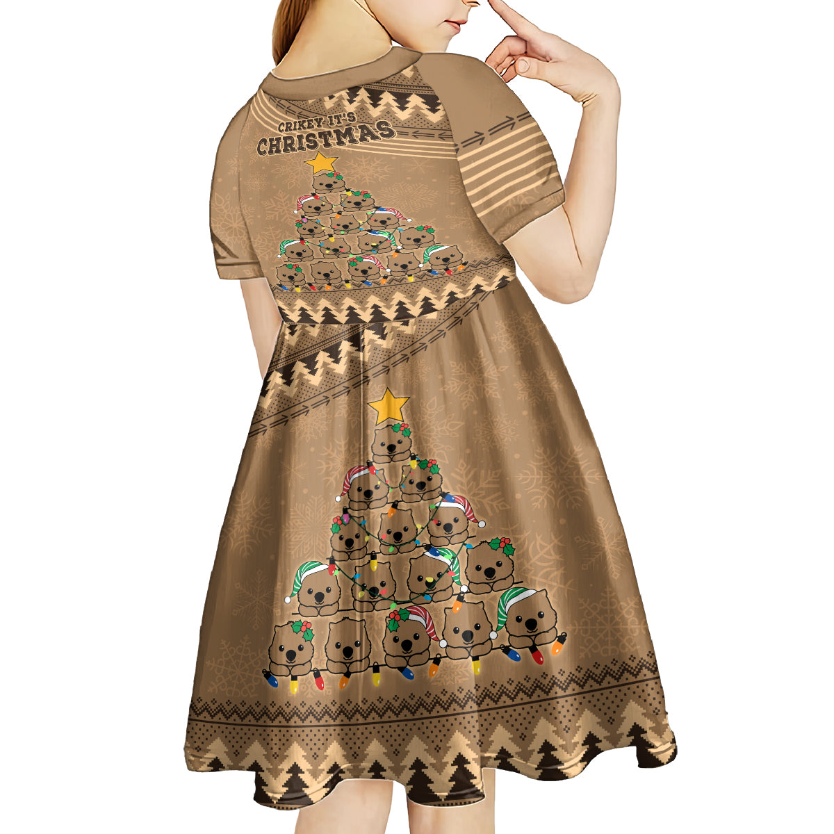 wombat-christmas-tree-kid-short-sleeve-dress-australia-merry-xmas-simple-style