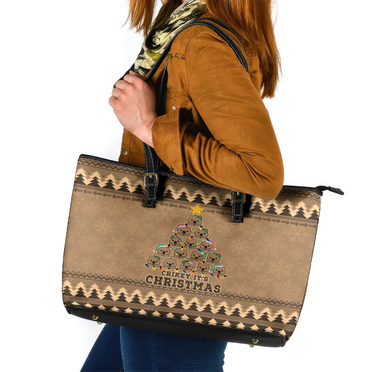 wombat-christmas-tree-leather-tote-bag-australia-merry-xmas-simple-style