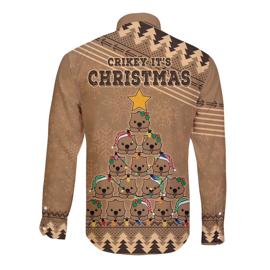 wombat-christmas-tree-long-sleeve-button-shirt-australia-merry-xmas-simple-style
