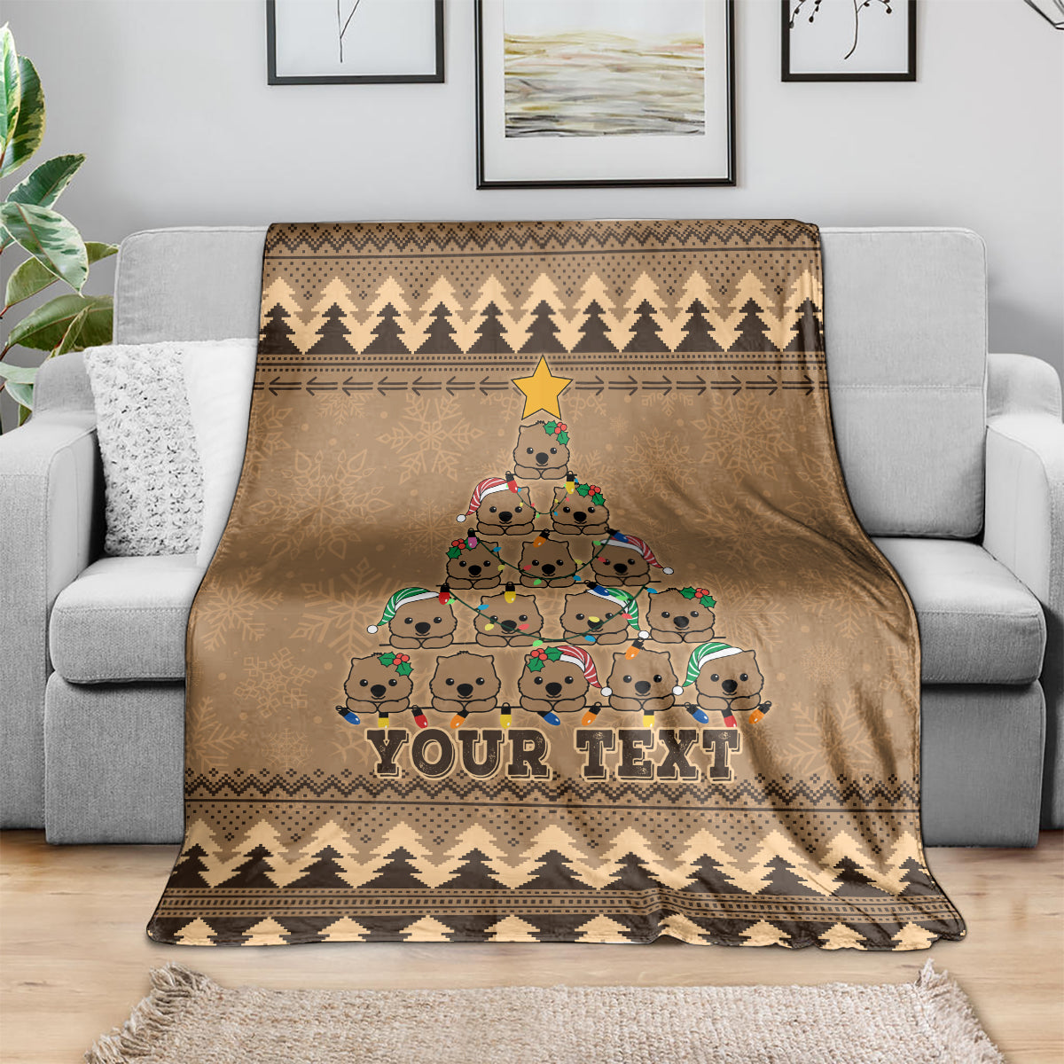 personalised-wombat-christmas-tree-blanket-australia-merry-xmas-simple-style