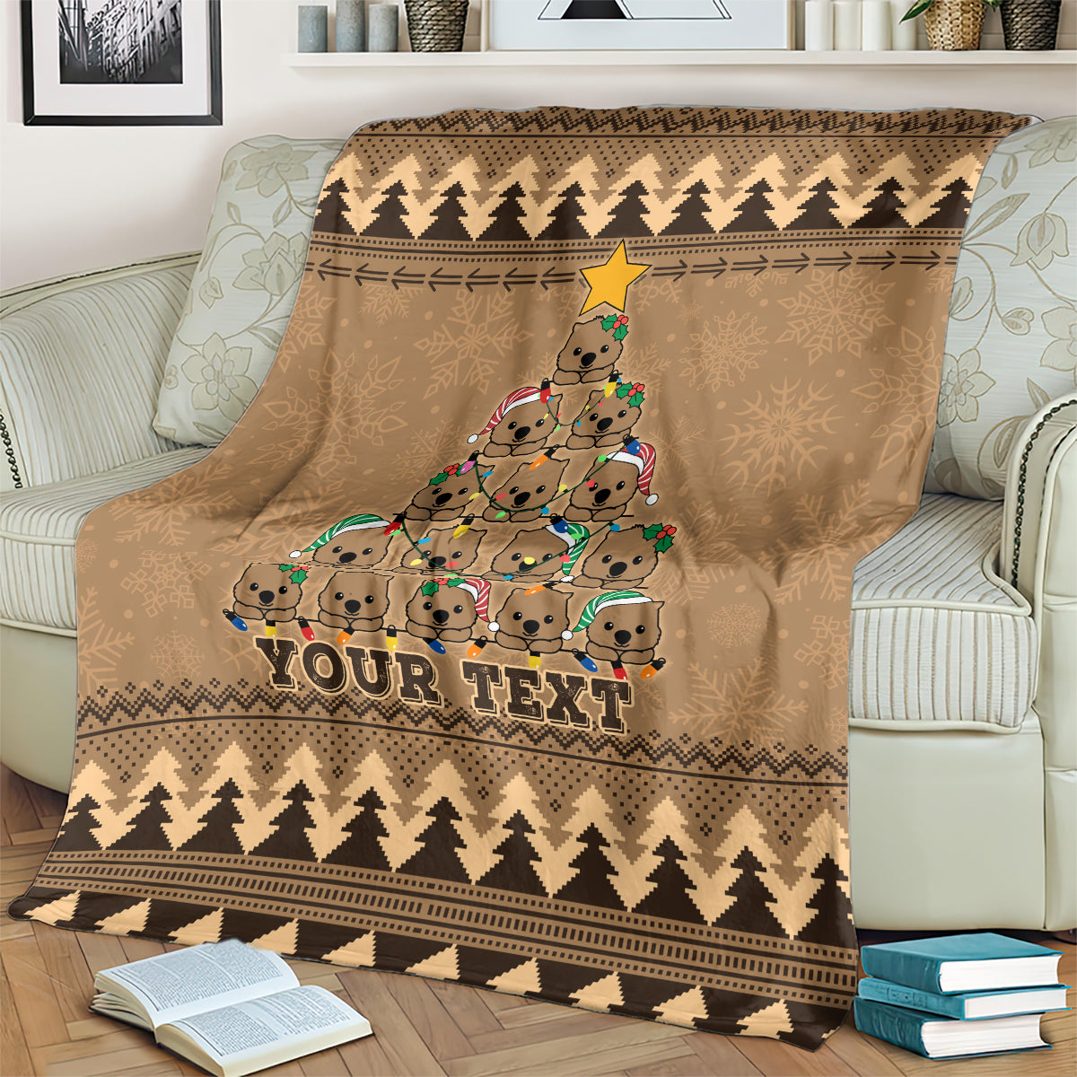 personalised-wombat-christmas-tree-blanket-australia-merry-xmas-simple-style