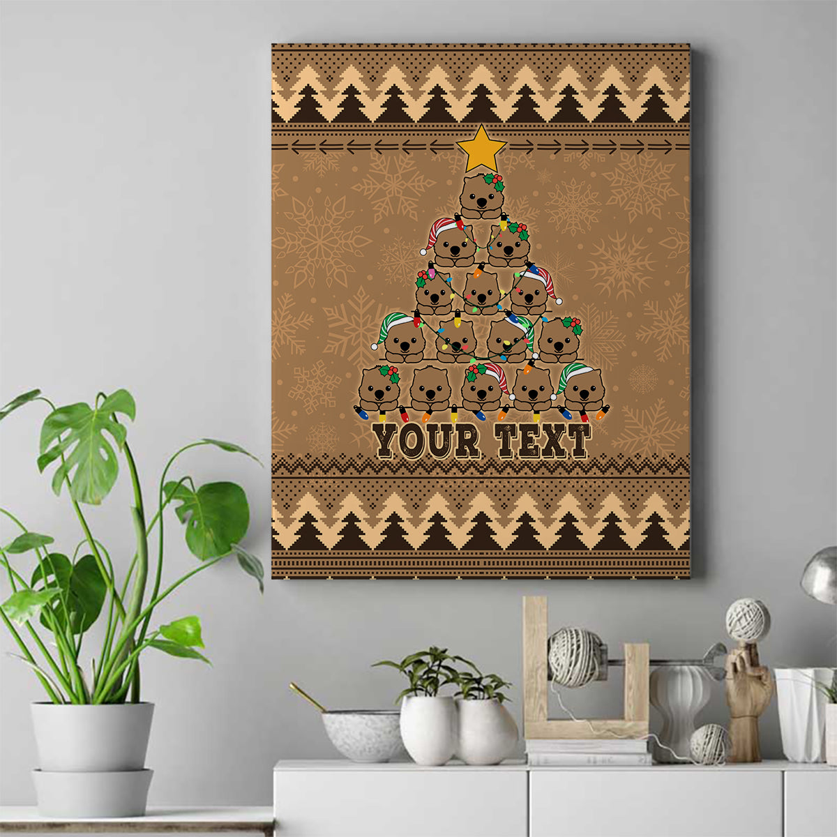 personalised-wombat-christmas-tree-canvas-wall-art-australia-merry-xmas-simple-style