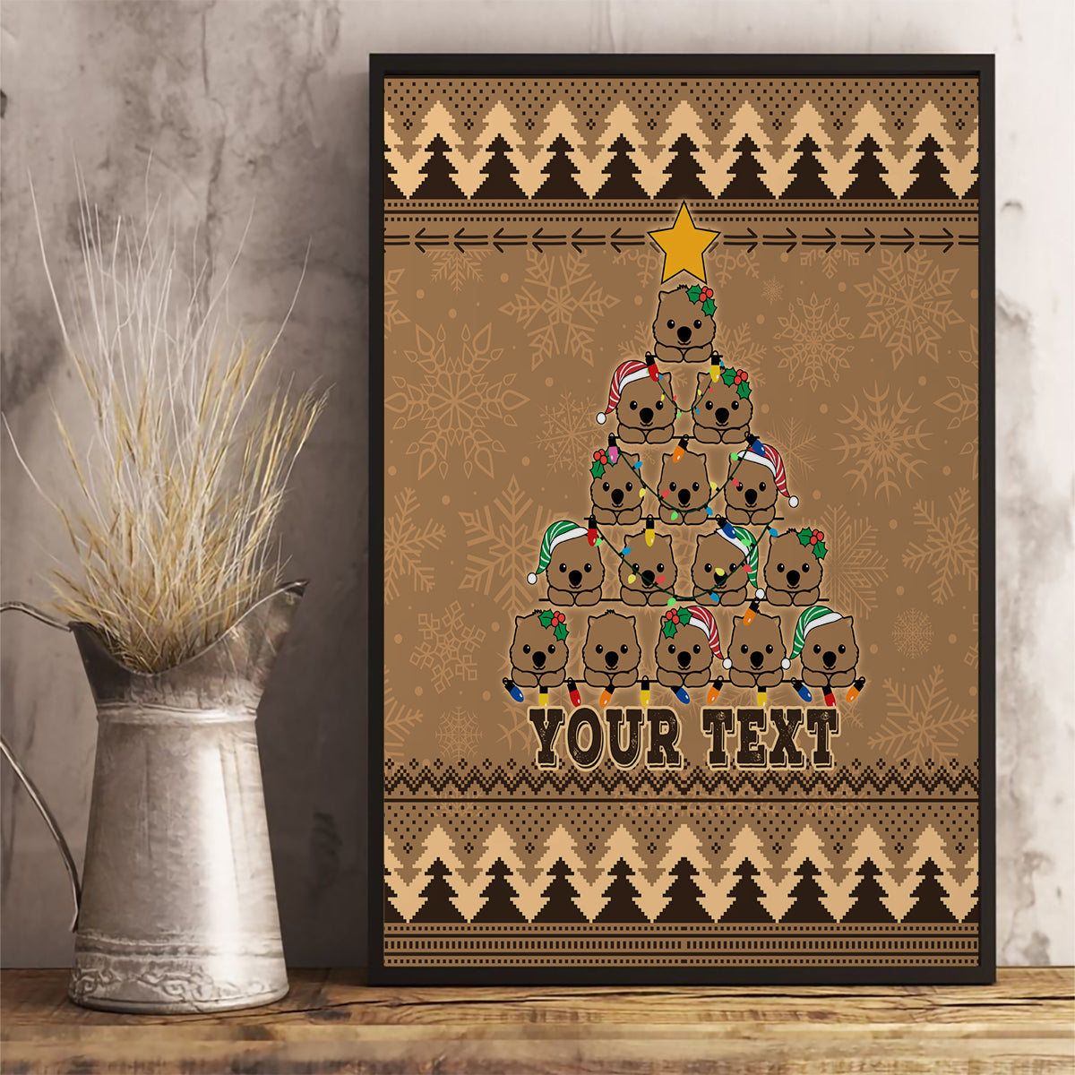 personalised-wombat-christmas-tree-canvas-wall-art-australia-merry-xmas-simple-style