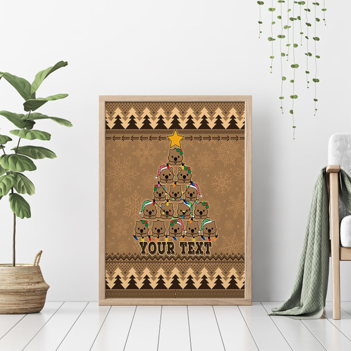 personalised-wombat-christmas-tree-canvas-wall-art-australia-merry-xmas-simple-style
