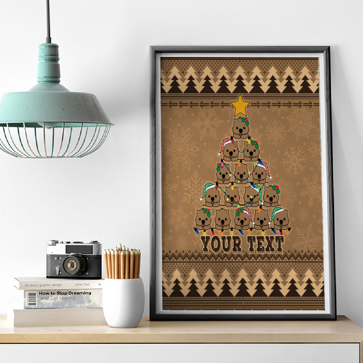 personalised-wombat-christmas-tree-canvas-wall-art-australia-merry-xmas-simple-style