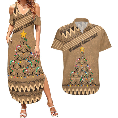 personalised-wombat-christmas-tree-couples-matching-summer-maxi-dress-and-hawaiian-shirt-australia-merry-xmas-simple-style