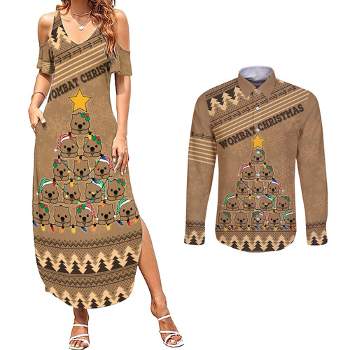 personalised-wombat-christmas-tree-couples-matching-summer-maxi-dress-and-long-sleeve-button-shirt-australia-merry-xmas-simple-style