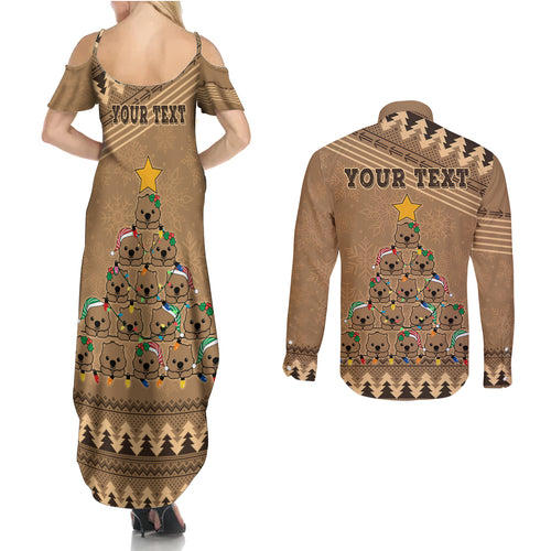 personalised-wombat-christmas-tree-couples-matching-summer-maxi-dress-and-long-sleeve-button-shirt-australia-merry-xmas-simple-style
