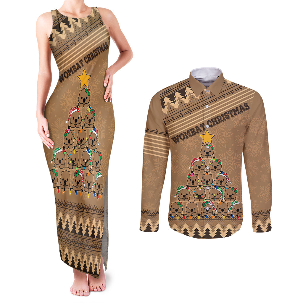 personalised-wombat-christmas-tree-couples-matching-tank-maxi-dress-and-long-sleeve-button-shirt-australia-merry-xmas-simple-style