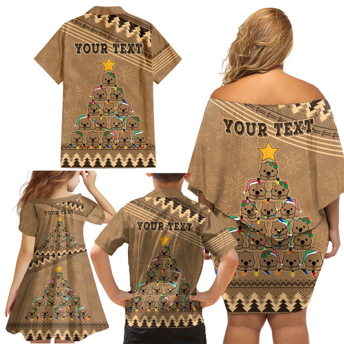 personalised-wombat-christmas-tree-family-matching-off-shoulder-short-dress-and-hawaiian-shirt-australia-merry-xmas-simple-style