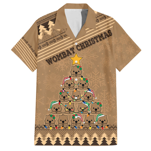 personalised-wombat-christmas-tree-family-matching-off-shoulder-short-dress-and-hawaiian-shirt-australia-merry-xmas-simple-style