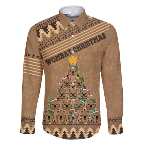 personalised-wombat-christmas-tree-family-matching-off-shoulder-short-dress-and-hawaiian-shirt-australia-merry-xmas-simple-style