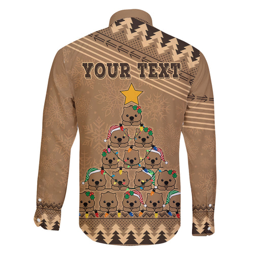 personalised-wombat-christmas-tree-family-matching-off-shoulder-short-dress-and-hawaiian-shirt-australia-merry-xmas-simple-style