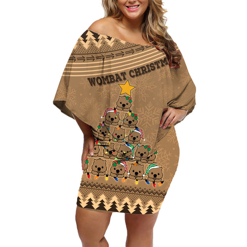 personalised-wombat-christmas-tree-family-matching-off-shoulder-short-dress-and-hawaiian-shirt-australia-merry-xmas-simple-style