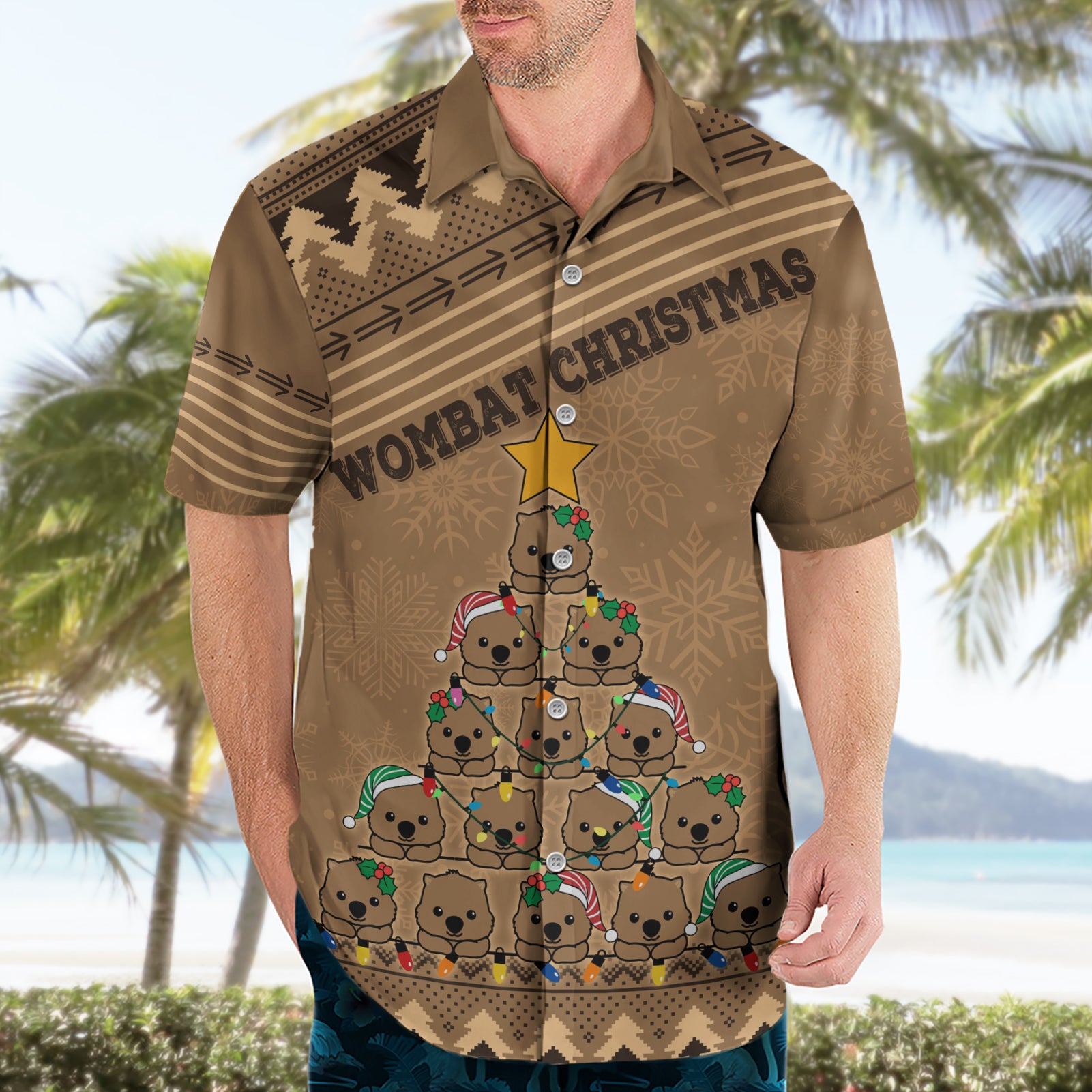 personalised-wombat-christmas-tree-hawaiian-shirt-australia-merry-xmas-simple-style