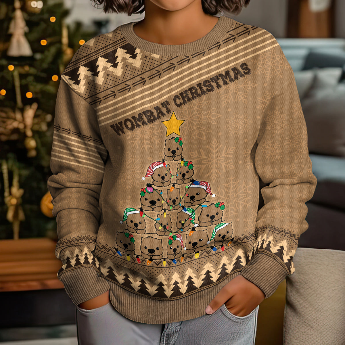 personalised-wombat-christmas-tree-kid-ugly-christmas-sweater-australia-merry-xmas-simple-style