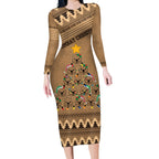personalised-wombat-christmas-tree-long-sleeve-bodycon-dress-australia-merry-xmas-simple-style